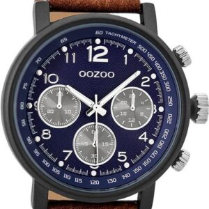OOZOO Quarzuhr Oozoo Herren Armbanduhr braun Analog, Herrenuhr rund, extra groß (ca. 48mm) Lederarmband, Casual-Style
