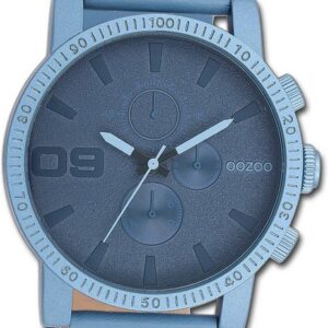OOZOO Quarzuhr Oozoo Unisex Armbanduhr Timepieces, Damen, Herrenuhr Lederarmband blau, rundes Gehäuse, extra groß (48mm)