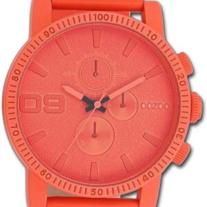 OOZOO Quarzuhr Oozoo Unisex Armbanduhr Timepieces, Damen, Herrenuhr Lederarmband rot, orange, rundes Gehäuse, groß (48mm)