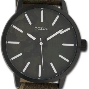 OOZOO Quarzuhr Oozoo Unisex Armbanduhr Timepieces, Damen, Herrenuhr Textilarmband grün, braun, rundes Gehäuse, groß 45mm