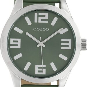 OOZOO Quarzuhr Oozoo Unisex Armbanduhr biscay-grün, Damen, Herrenuhr rund, extra groß (ca 46mm) Lederarmband, FashionStyle