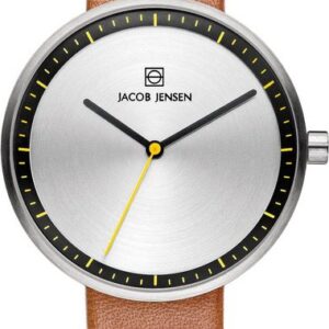 Jacob Jensen Quarzuhr Damenuhr Lederband Uhrendesign Stahl ⌀36mm STATA, farbiger Sekundenzeiger