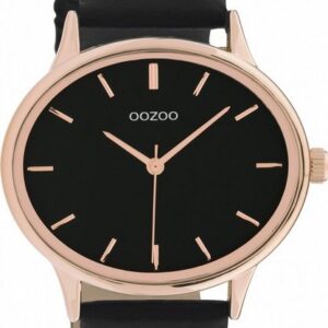 OOZOO Quarzuhr Damenuhr C11054 Oval Schwarz Rose Lederband 42 mm