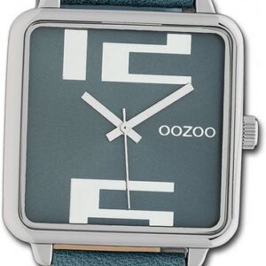 OOZOO Quarzuhr Oozoo Damen Armbanduhr Timepieces, Damenuhr Lederarmband blau, rechteckiges Gehäuse, groß (ca. 35x35mm)