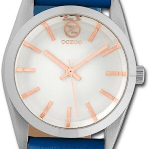 OOZOO Quarzuhr Oozoo Damen Armbanduhr Timepieces, Damenuhr Lederarmband blau, rundes Gehäuse, mittel (ca. 33mm)