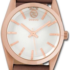 OOZOO Quarzuhr Oozoo Damen Armbanduhr Timepieces, Damenuhr Lederarmband braun, rundes Gehäuse, mittel (ca. 33mm)