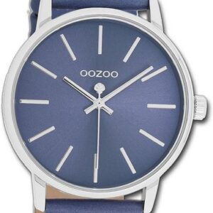 OOZOO Quarzuhr Oozoo Damen Armbanduhr Timepieces, Damenuhr Lederarmband dunkelblau, rundes Gehäuse, mittel (ca. 36mm)