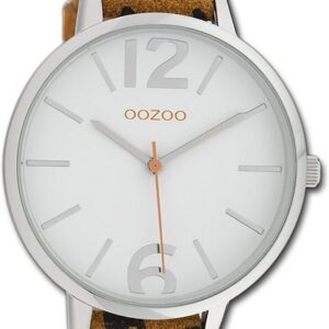 OOZOO Quarzuhr Oozoo Damen Armbanduhr Timepieces, Damenuhr Lederarmband dunkelgelb, schwarz, rundes Gehäuse, groß (43mm)