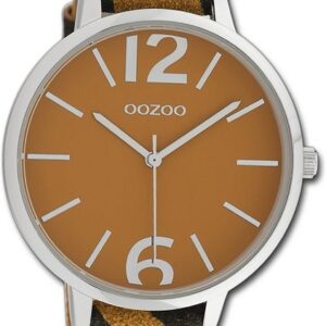 OOZOO Quarzuhr Oozoo Damen Armbanduhr Timepieces, Damenuhr Lederarmband dunkelgelb, schwarz, rundes Gehäuse, groß (43mm)