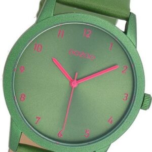 OOZOO Quarzuhr Oozoo Damen Armbanduhr Timepieces, Damenuhr Lederarmband grün, rundes Gehäuse, mittel (ca. 38mm)
