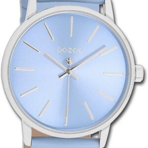 OOZOO Quarzuhr Oozoo Damen Armbanduhr Timepieces, Damenuhr Lederarmband hellblau, rundes Gehäuse, mittel (ca. 36mm)
