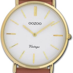 OOZOO Quarzuhr Oozoo Damen Armbanduhr Timepieces, Damenuhr Lederarmband orange, rundes Gehäuse, groß (ca. 40mm)