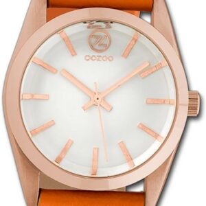 OOZOO Quarzuhr Oozoo Damen Armbanduhr Timepieces, Damenuhr Lederarmband orange, rundes Gehäuse, mittel (ca. 33mm)