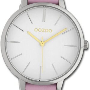 OOZOO Quarzuhr Oozoo Damen Armbanduhr Timepieces, Damenuhr Lederarmband pink, rundes Gehäuse, groß (ca. 42mm)
