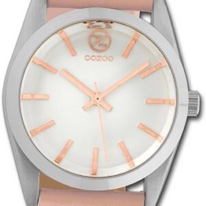 OOZOO Quarzuhr Oozoo Damen Armbanduhr Timepieces, Damenuhr Lederarmband pink, rundes Gehäuse, mittel (ca. 33mm)