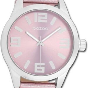 OOZOO Quarzuhr Oozoo Damen Armbanduhr Timepieces, Damenuhr Lederarmband rosa, rundes Gehäuse, extra groß (ca. 46mm)