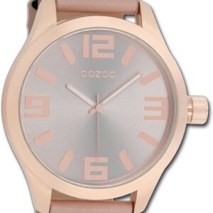 OOZOO Quarzuhr Oozoo Damen Armbanduhr Timepieces, Damenuhr Lederarmband rosa, rundes Gehäuse, extra groß (ca. 51mm)