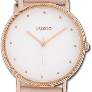 OOZOO Quarzuhr Oozoo Damen Armbanduhr Timepieces, Damenuhr Lederarmband rosa, rundes Gehäuse, groß (ca. 40mm)