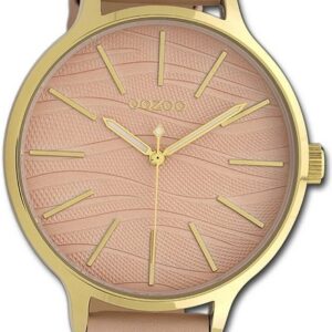 OOZOO Quarzuhr Oozoo Damen Armbanduhr Timepieces, Damenuhr Lederarmband rosa, rundes Gehäuse, groß (ca. 45mm)