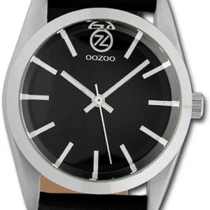 OOZOO Quarzuhr Oozoo Damen Armbanduhr Timepieces, Damenuhr Lederarmband schwarz, rundes Gehäuse, mittel (ca. 33mm)