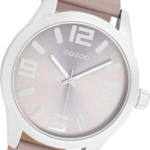 OOZOO Quarzuhr Oozoo Damen Armbanduhr Timepieces, Damenuhr Lederarmband taupe, hellbraun, rundes Gehäuse, groß (ca 46mm)
