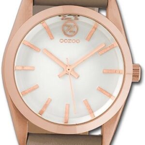 OOZOO Quarzuhr Oozoo Damen Armbanduhr Timepieces, Damenuhr Lederarmband taupe, rundes Gehäuse, mittel (ca. 33mm)