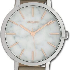 OOZOO Quarzuhr Oozoo Damen Armbanduhr Timepieces, Damenuhr Lederarmband taupe, rundes Gehäuse, mittel (ca. 38mm)