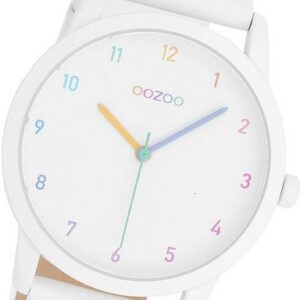 OOZOO Quarzuhr Oozoo Damen Armbanduhr Timepieces, Damenuhr Lederarmband weiß, rundes Gehäuse, mittel (ca. 38mm)