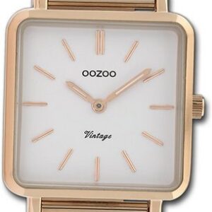 OOZOO Quarzuhr Oozoo Damen Armbanduhr Timepieces, Damenuhr Metallarmband rosegold, eckiges Gehäuse, groß (ca. 29x31mm)