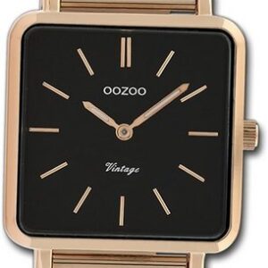 OOZOO Quarzuhr Oozoo Damen Armbanduhr Timepieces, Damenuhr Metallarmband rosegold, eckiges Gehäuse, groß (ca. 29x32mm)
