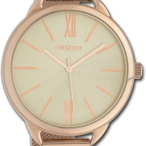 OOZOO Quarzuhr Oozoo Damen Armbanduhr Timepieces, Damenuhr Metallarmband rosegold, rundes Gehäuse, groß (ca. 44mm)