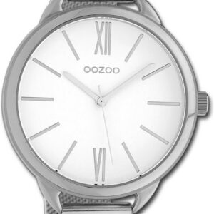 OOZOO Quarzuhr Oozoo Damen Armbanduhr Timepieces, Damenuhr Metallarmband silber, rundes Gehäuse, groß (ca. 44mm)