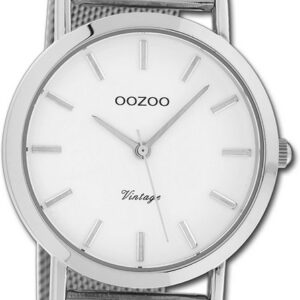 OOZOO Quarzuhr Oozoo Damen Armbanduhr Timepieces, Damenuhr Metallarmband silber, rundes Gehäuse, groß (ca. 45mm)