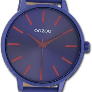OOZOO Quarzuhr Oozoo Damen Armbanduhr Vintage Analog, Damenuhr Lederarmband Lila, rundes Gehäuse, groß (ca. 42mm)