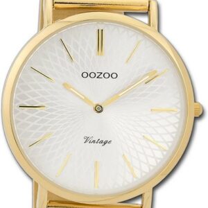 OOZOO Quarzuhr Oozoo Damen Armbanduhr Vintage Analog, Damenuhr Metallarmband gold, rundes Gehäuse, groß (ca. 40mm)