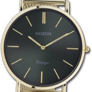 OOZOO Quarzuhr Oozoo Damen Armbanduhr Vintage Analog, Damenuhr Metallarmband gold, rundes Gehäuse, groß (ca. 40mm)