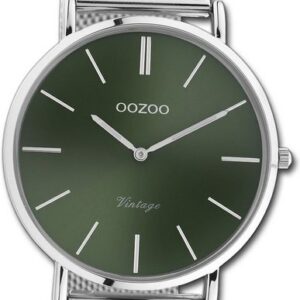 OOZOO Quarzuhr Oozoo Damen Armbanduhr Vintage Analog, Damenuhr Metallarmband silber, rundes Gehäuse, groß (ca. 40mm)