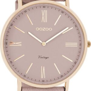 OOZOO Quarzuhr Oozoo Damen Armbanduhr Vintage Analog, Damenuhr rund, groß (ca. 44mm) Lederarmband, Fashion-Style