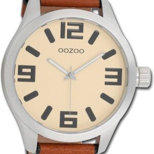 OOZOO Quarzuhr Oozoo Unisex Armbanduhr Timepieces, Damen, Herrenuhr Lederarmband braun, rundes Gehäuse, groß (ca. 51mm)