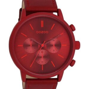 OOZOO Quarzuhr XXL Herrenuhr Chronolook C11207 Rot Lederband 50 mm
