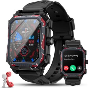 Pergear Smartwatch (1,96 Zoll, Android, iOS), mit Telefonfunktion,650mAh 5ATM Wasserdicht 100+ Sportmodi Fitnessuhr