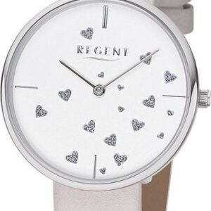 Regent Quarzuhr Regent Leder Damen Uhr BA-606 Armbanduhr, Damenuhr Lederarmband weiß, rundes Gehäuse, mittel (ca. 36mm)