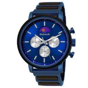 Holzwerk Chronograph BARUTH Herren Edelstahl & Holz Armband Uhr, Mondphase, schwarz, blau