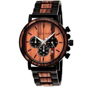 Holzwerk Chronograph BERNAU Herren Edelstahl & Holz Armband Uhr mit Datum, schwarz, rot