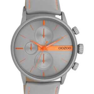 OOZOO Quarzuhr Herrenuhr C11225 Grau-Orange Lederband 45 mm