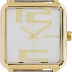 OOZOO Quarzuhr Oozoo Damen Armbanduhr Timepieces Analog, Damenuhr quadrat, extra groß (30x30mm), Lederarmband hellgrau, Fashion