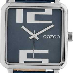 OOZOO Quarzuhr Oozoo Damen Armbanduhr Timepieces Analog, Damenuhr quadrat, extra groß (ca. 30x30mm), Lederarmband dunkelblau