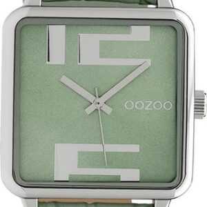 OOZOO Quarzuhr Oozoo Damen Armbanduhr Timepieces Analog, Damenuhr quadrat, extra groß (ca. 30x30mm), Lederarmband grün, Fashion