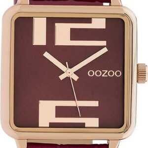 OOZOO Quarzuhr Oozoo Damen Armbanduhr Timepieces Analog, Damenuhr quadrat, extra groß (ca. 30x30mm), Lederarmband rot, Fashion