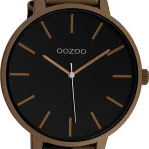 OOZOO Quarzuhr Oozoo Damen Armbanduhr Timepieces Analog, Damenuhr rund, extra groß (48mm) Lederarmband braun, schwarz, Fashion